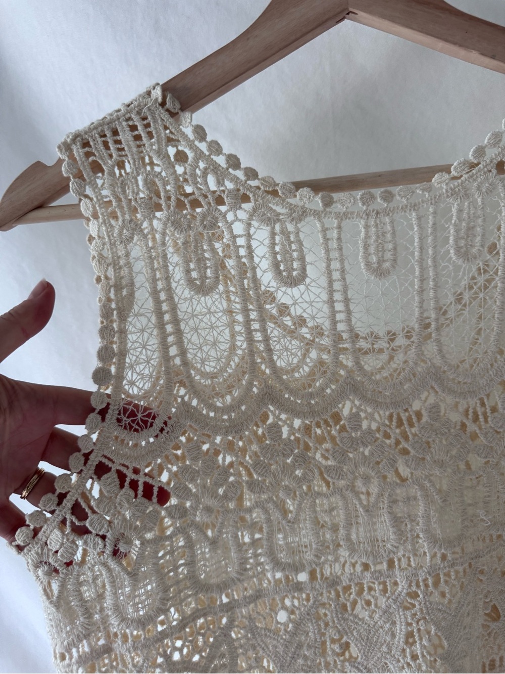 Ivory Crochet Lace Mini Dress Sheer Boho Tunic XS S - Picture 5 of 11
